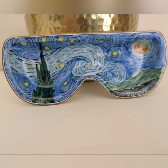 NIB Vintage Van Gogh Starry Night Handpainted Eyeglass Tray Kevin Chen Painting